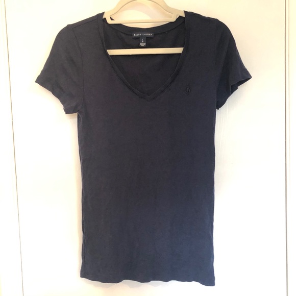 Ralph Lauren V Neck Short Sleeve T Shirt Navy Sz L